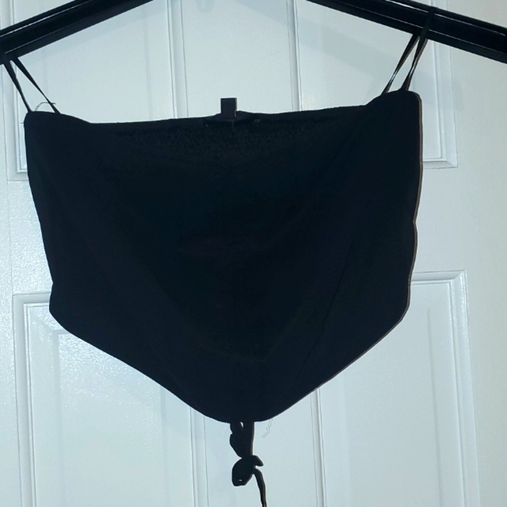 Women crop top strapless elastic on the back  Black L